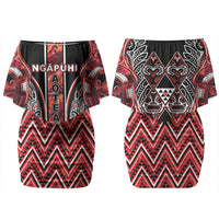 Aotearoa Ngapuhi Couples Matching Off Shoulder Short Dress and Long Sleeve Button Shirt Maori Red Tribal Paua Shell Pattern