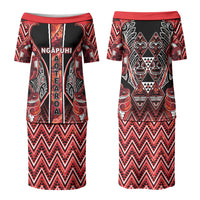 Aotearoa Ngapuhi Couples Matching Puletasi and Hawaiian Shirt Maori Red Tribal Paua Shell Pattern