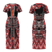 Aotearoa Ngapuhi Couples Matching Short Sleeve Bodycon Dress and Hawaiian Shirt Maori Red Tribal Paua Shell Pattern