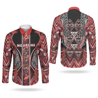 Aotearoa Ngapuhi Couples Matching Summer Maxi Dress and Long Sleeve Button Shirt Maori Red Tribal Paua Shell Pattern