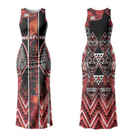 Aotearoa Ngapuhi Couples Matching Tank Maxi Dress and Long Sleeve Button Shirt Maori Red Tribal Paua Shell Pattern