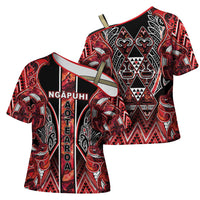 Aotearoa Ngapuhi Cross Shoulder Shirt Maori Red Tribal Paua Shell Pattern