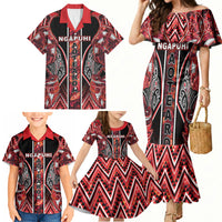 Aotearoa Ngapuhi Family Matching Mermaid Dress and Hawaiian Shirt Maori Red Tribal Paua Shell Pattern