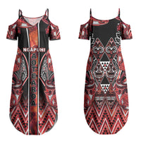 Aotearoa Ngapuhi Family Matching Summer Maxi Dress and Hawaiian Shirt Maori Red Tribal Paua Shell Pattern
