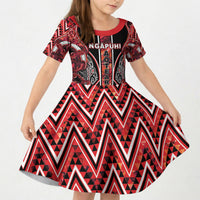 Aotearoa Ngapuhi Kid Short Sleeve Dress Maori Red Tribal Paua Shell Pattern