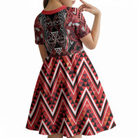 Aotearoa Ngapuhi Kid Short Sleeve Dress Maori Red Tribal Paua Shell Pattern