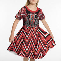 Aotearoa Ngapuhi Kid Short Sleeve Dress Maori Red Tribal Paua Shell Pattern