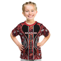 Aotearoa Ngapuhi Kid T Shirt Maori Red Tribal Paua Shell Pattern