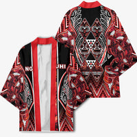 Aotearoa Ngapuhi Kimono Maori Red Tribal Paua Shell Pattern