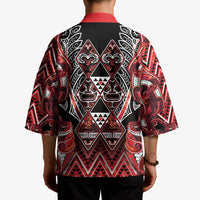 Aotearoa Ngapuhi Kimono Maori Red Tribal Paua Shell Pattern