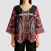 Aotearoa Ngapuhi Kimono Sleeve Blouse Maori Red Tribal Paua Shell Pattern