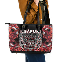 Aotearoa Ngapuhi Leather Tote Bag Maori Red Tribal Paua Shell Pattern