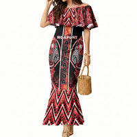 Aotearoa Ngapuhi Mermaid Dress Maori Red Tribal Paua Shell Pattern