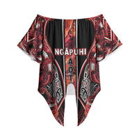 Aotearoa Ngapuhi Off Shoulder Wrap Waist Top Maori Red Tribal Paua Shell Pattern