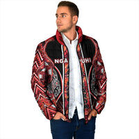 Aotearoa Ngapuhi Padded Jacket Maori Red Tribal Paua Shell Pattern