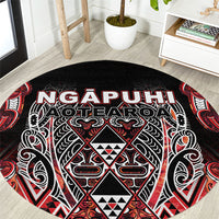 Aotearoa Ngapuhi Round Carpet Maori Red Tribal Paua Shell Pattern