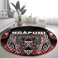 Aotearoa Ngapuhi Round Carpet Maori Red Tribal Paua Shell Pattern
