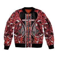 Aotearoa Ngapuhi Sleeve Zip Bomber Jacket Maori Red Tribal Paua Shell Pattern