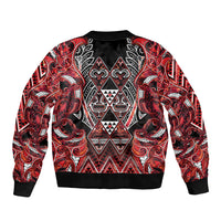 Aotearoa Ngapuhi Sleeve Zip Bomber Jacket Maori Red Tribal Paua Shell Pattern