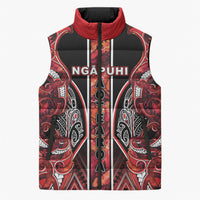 Aotearoa Ngapuhi Sleeveless Puffer Jacket Maori Red Tribal Paua Shell Pattern