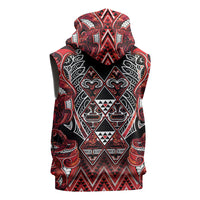 Aotearoa Ngapuhi Sleeveless Zip Hoodie Maori Red Tribal Paua Shell Pattern