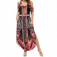 Aotearoa Ngapuhi Summer Maxi Dress Maori Red Tribal Paua Shell Pattern