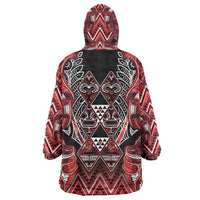 Aotearoa Ngapuhi Wearable Blanket Hoodie Maori Red Tribal Paua Shell Pattern