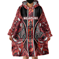 Aotearoa Ngapuhi Wearable Blanket Hoodie Maori Red Tribal Paua Shell Pattern