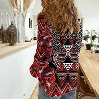 Aotearoa Ngapuhi Women Casual Shirt Maori Red Tribal Paua Shell Pattern
