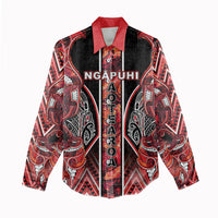 Aotearoa Ngapuhi Women Casual Shirt Maori Red Tribal Paua Shell Pattern