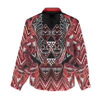 Aotearoa Ngapuhi Women Casual Shirt Maori Red Tribal Paua Shell Pattern