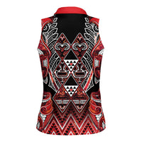 Aotearoa Ngapuhi Women Sleeveless Polo Shirt Maori Red Tribal Paua Shell Pattern