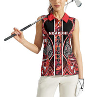 Aotearoa Ngapuhi Women Sleeveless Polo Shirt Maori Red Tribal Paua Shell Pattern