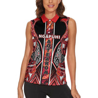Aotearoa Ngapuhi Women Sleeveless Polo Shirt Maori Red Tribal Paua Shell Pattern