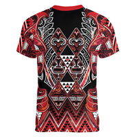 Aotearoa Ngapuhi Women V-Neck T-Shirt Maori Red Tribal Paua Shell Pattern