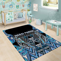 Aotearoa Ngati Porou Area Rug Maori Light Blue Tribal Paua Shell Pattern