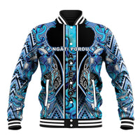 Aotearoa Ngati Porou Baseball Jacket Maori Light Blue Tribal Paua Shell Pattern