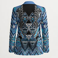 Aotearoa Ngati Porou Blazer Maori Light Blue Tribal Paua Shell Pattern