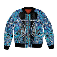 Aotearoa Ngati Porou Bomber Jacket Maori Light Blue Tribal Paua Shell Pattern