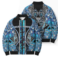 Aotearoa Ngati Porou Bomber Puffer Jacket Maori Light Blue Tribal Paua Shell Pattern
