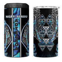 Aotearoa Ngati Porou 4 in 1 Can Cooler Tumbler Maori Light Blue Tribal Paua Shell Pattern