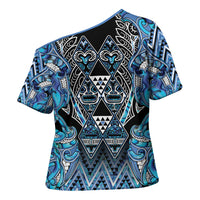 Aotearoa Ngati Porou Cross Shoulder Shirt Maori Light Blue Tribal Paua Shell Pattern