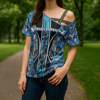 Aotearoa Ngati Porou Cross Shoulder Shirt Maori Light Blue Tribal Paua Shell Pattern