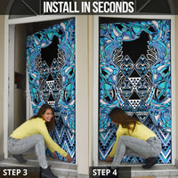 Aotearoa Ngati Porou Door Cover Maori Light Blue Tribal Paua Shell Pattern