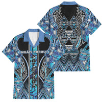 Aotearoa Ngati Porou Family Matching Off The Shoulder Long Sleeve Dress and Hawaiian Shirt Maori Light Blue Tribal Paua Shell Pattern