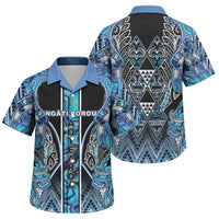 Aotearoa Ngati Porou Family Matching Off Shoulder Maxi Dress and Hawaiian Shirt Maori Light Blue Tribal Paua Shell Pattern