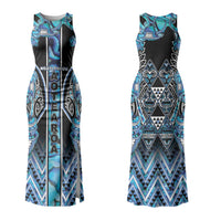 Aotearoa Ngati Porou Family Matching Tank Maxi Dress and Hawaiian Shirt Maori Light Blue Tribal Paua Shell Pattern