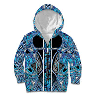 Aotearoa Ngati Porou Kid Hoodie Maori Light Blue Tribal Paua Shell Pattern