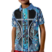 Aotearoa Ngati Porou Kid Polo Shirt Maori Light Blue Tribal Paua Shell Pattern