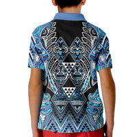 Aotearoa Ngati Porou Kid Polo Shirt Maori Light Blue Tribal Paua Shell Pattern